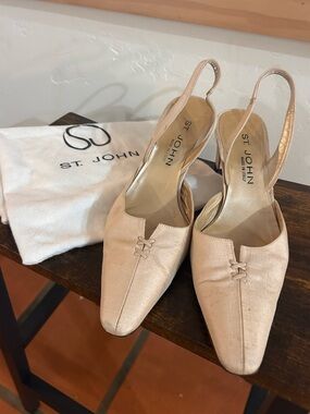 St. John Champagne Slingback Pointed-Toe Heels